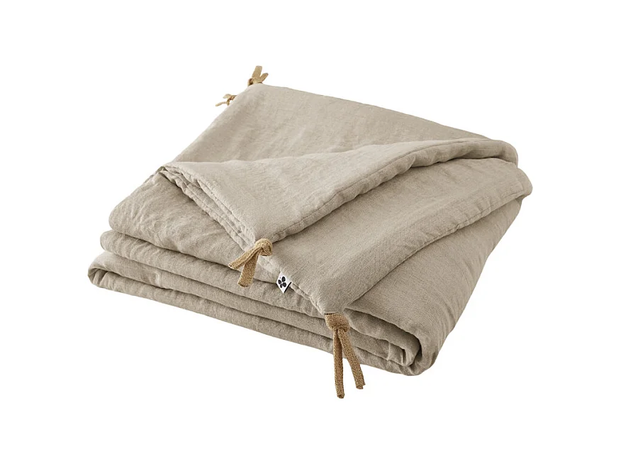 Édredon 150 x 150 cm lin lavé sable avec 4 nouettes en jute - LUISA