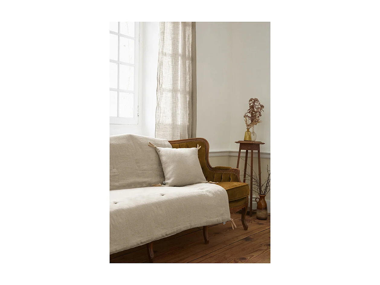 Édredon 150 x 150 cm lin lavé sable avec 4 nouettes en jute - LUISA