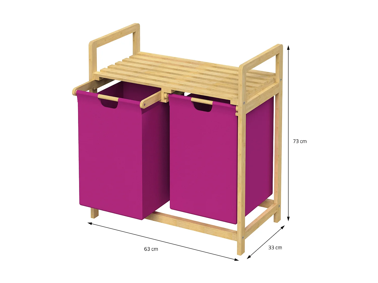 Panier à linge en bambou Collecteur de linge Coffre à linge Panier 2 sacs à linge Trieur de linge