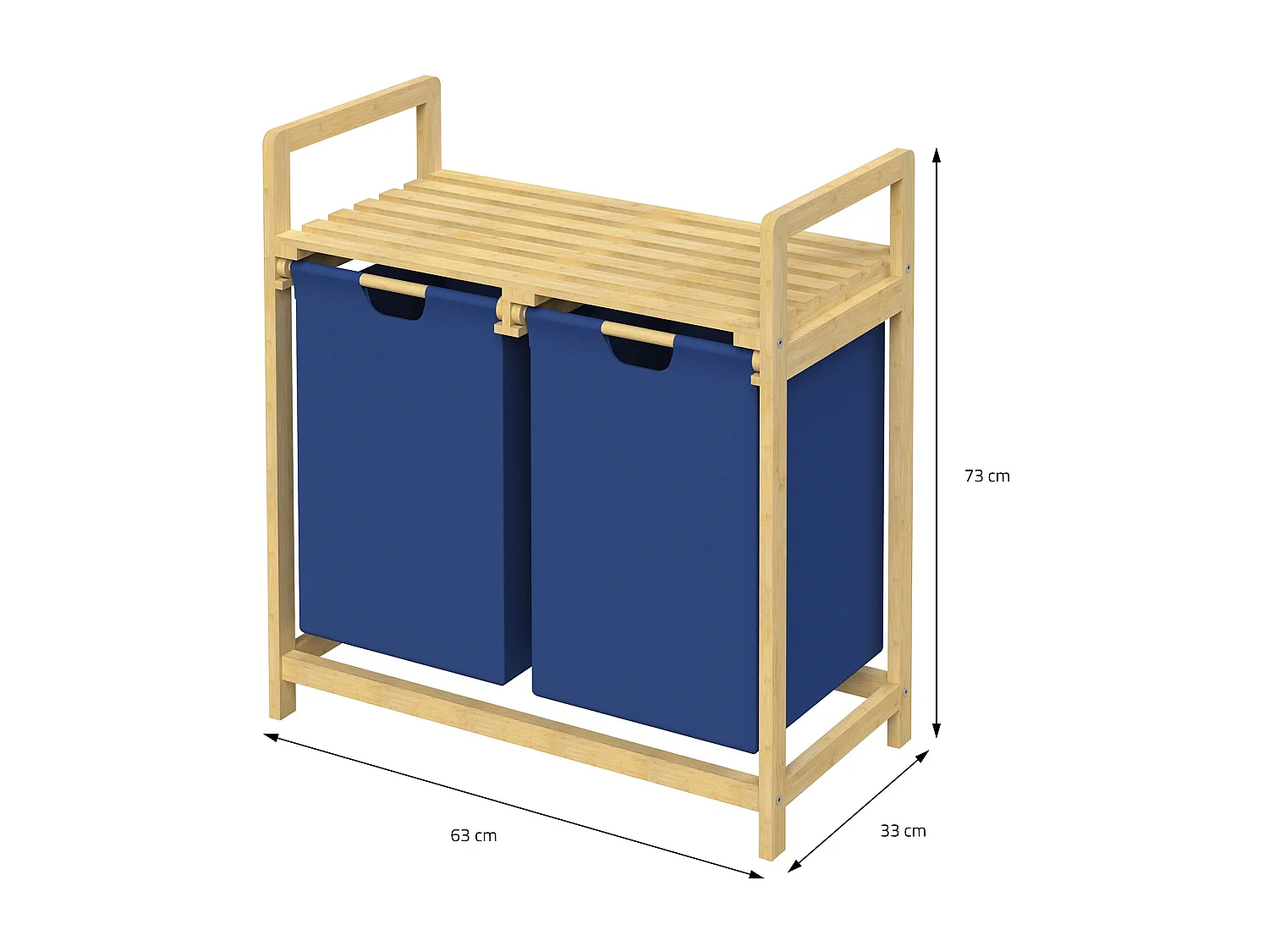 Cesta de lavandería de bambú Colector de lavandería cofre de lavandería cesta 2 bolsas de lavandería Clasificador de lavandería
