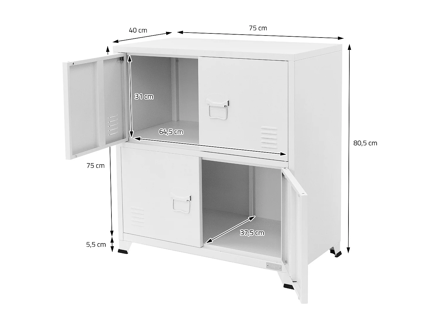 Armadio per ufficio Armadio per archiviazione in metallo con ripiani Armadio in acciaio 75x40x80,5cm