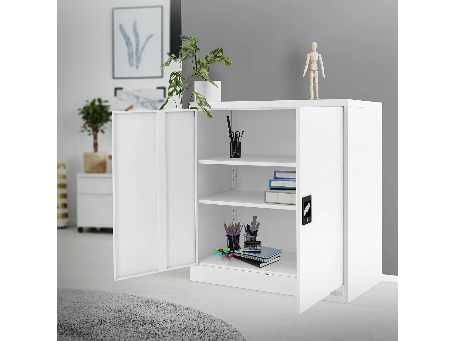 Armoire de bureau Armoire à dossiers en acier Armoire métallique Verrouillable Blanc 90x40x90cm