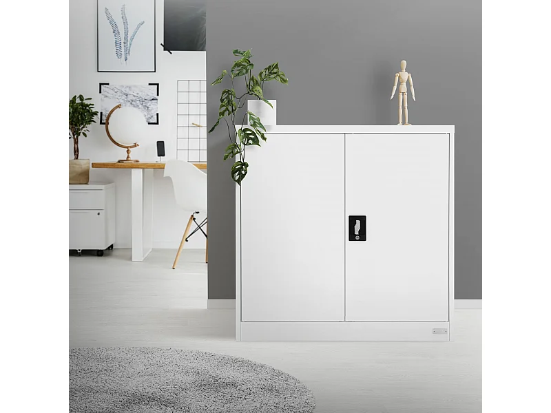 Armoire de bureau Armoire à dossiers en acier Armoire métallique Verrouillable Blanc 90x40x90cm