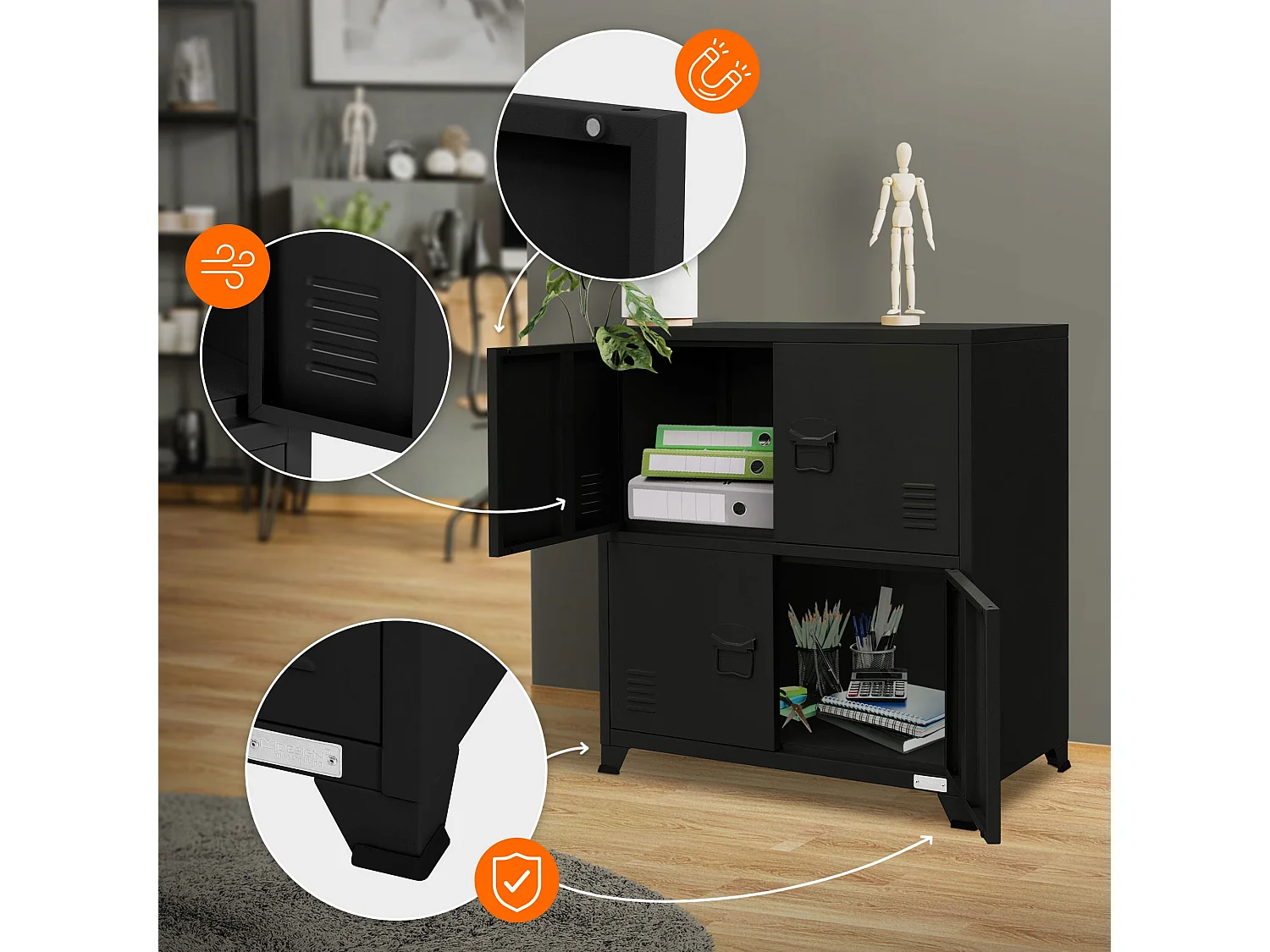 Armoire de bureau Armoire à dossiers en métal avec étagères 75x40x80,5cm