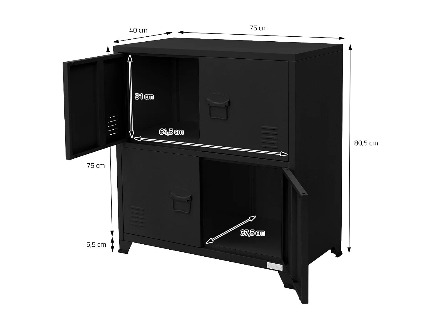 Armoire de bureau Armoire à dossiers en métal avec étagères 75x40x80,5cm