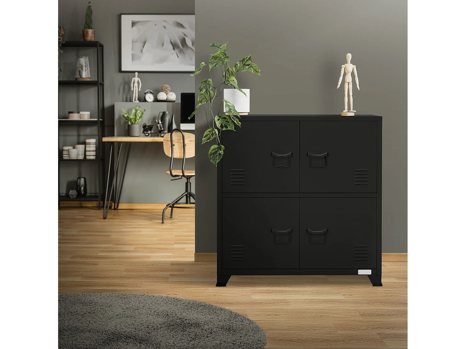 Armoire de bureau Armoire à dossiers en métal avec étagères 75x40x80,5cm