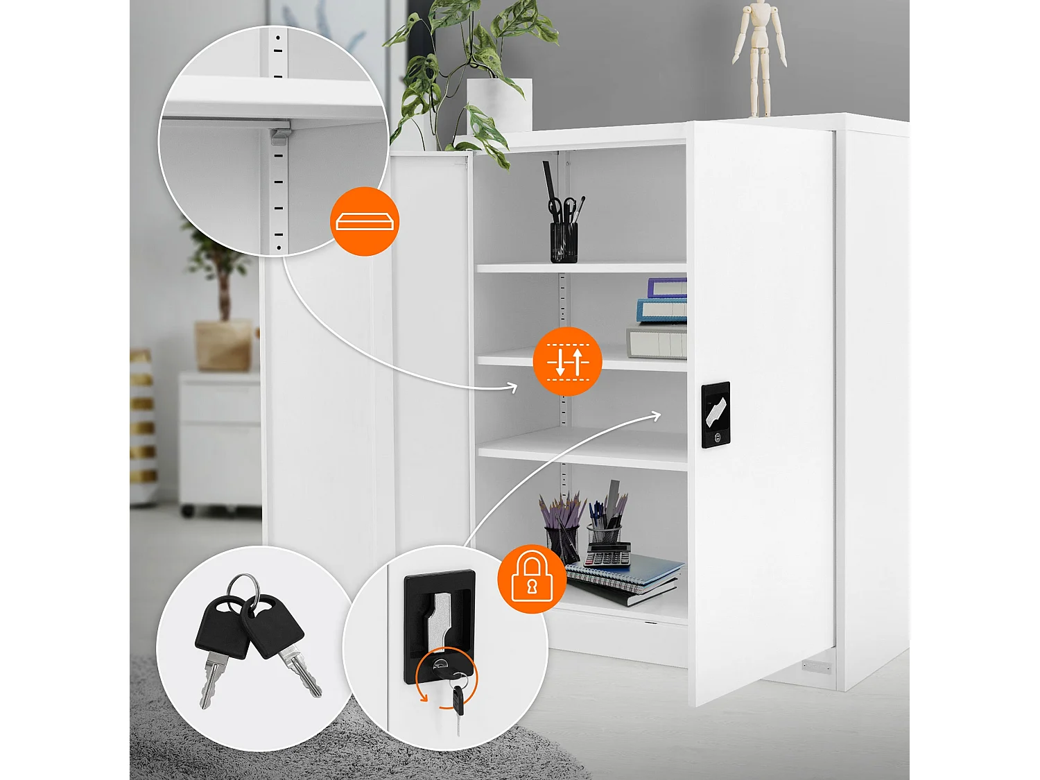 Armoire de bureau Armoire à dossiers en acier Armoire métallique verrouillable 90x40x109 cm