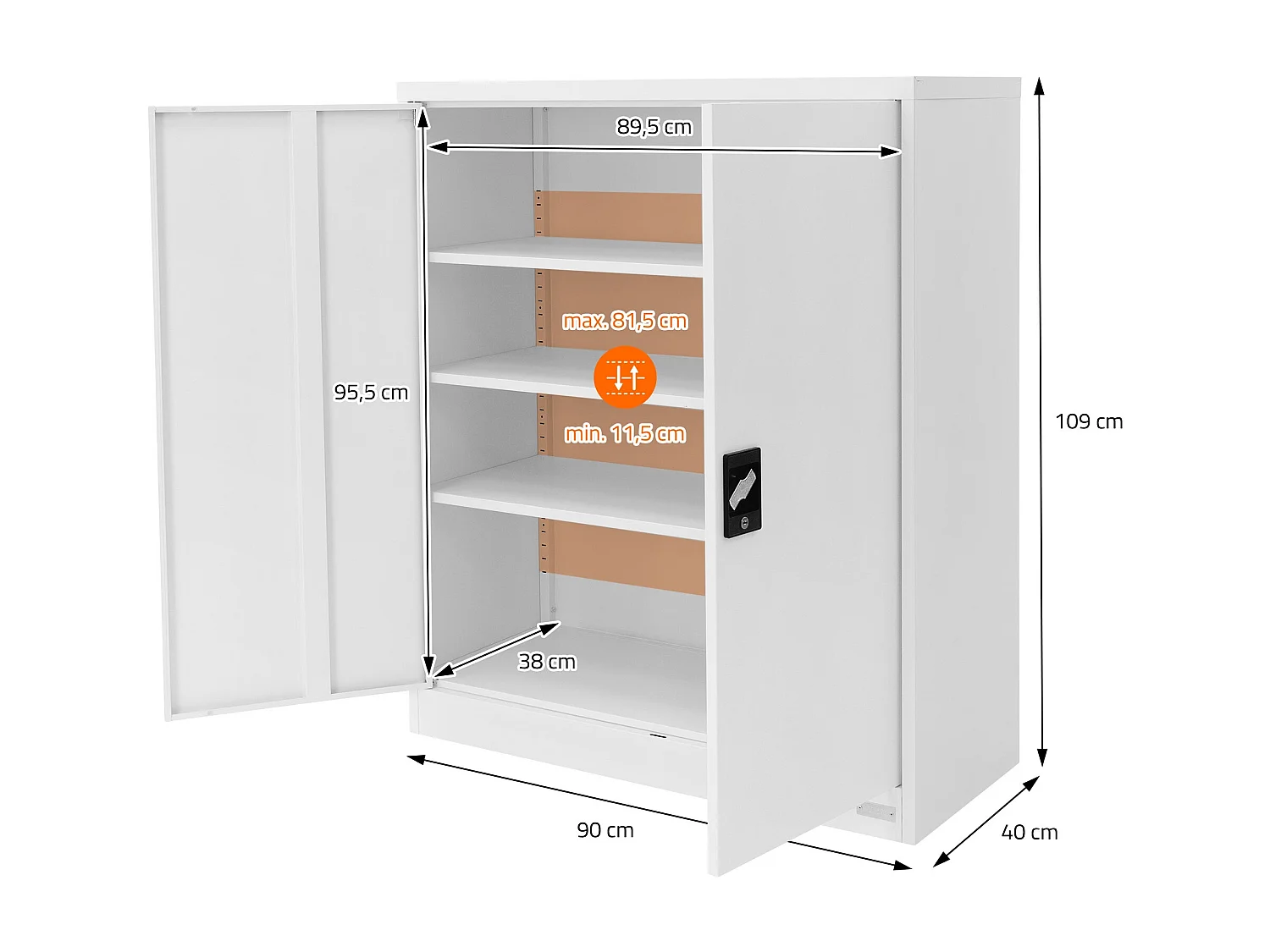 Armoire de bureau Armoire à dossiers en acier Armoire métallique verrouillable 90x40x109 cm