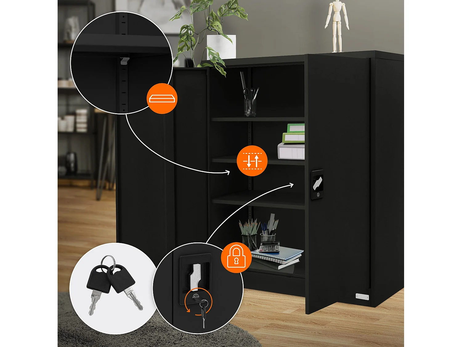 Armoire de bureau Armoire à dossiers en acier Armoire métallique Verrouillable 90x40x109 cm