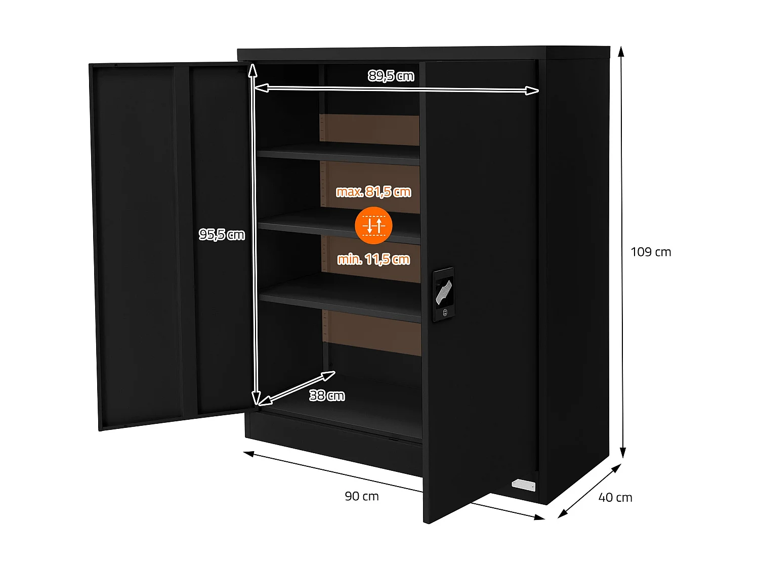 Armario de oficina Armario de acero Archivador Armario metálico Cerrable 90x40x109 cm