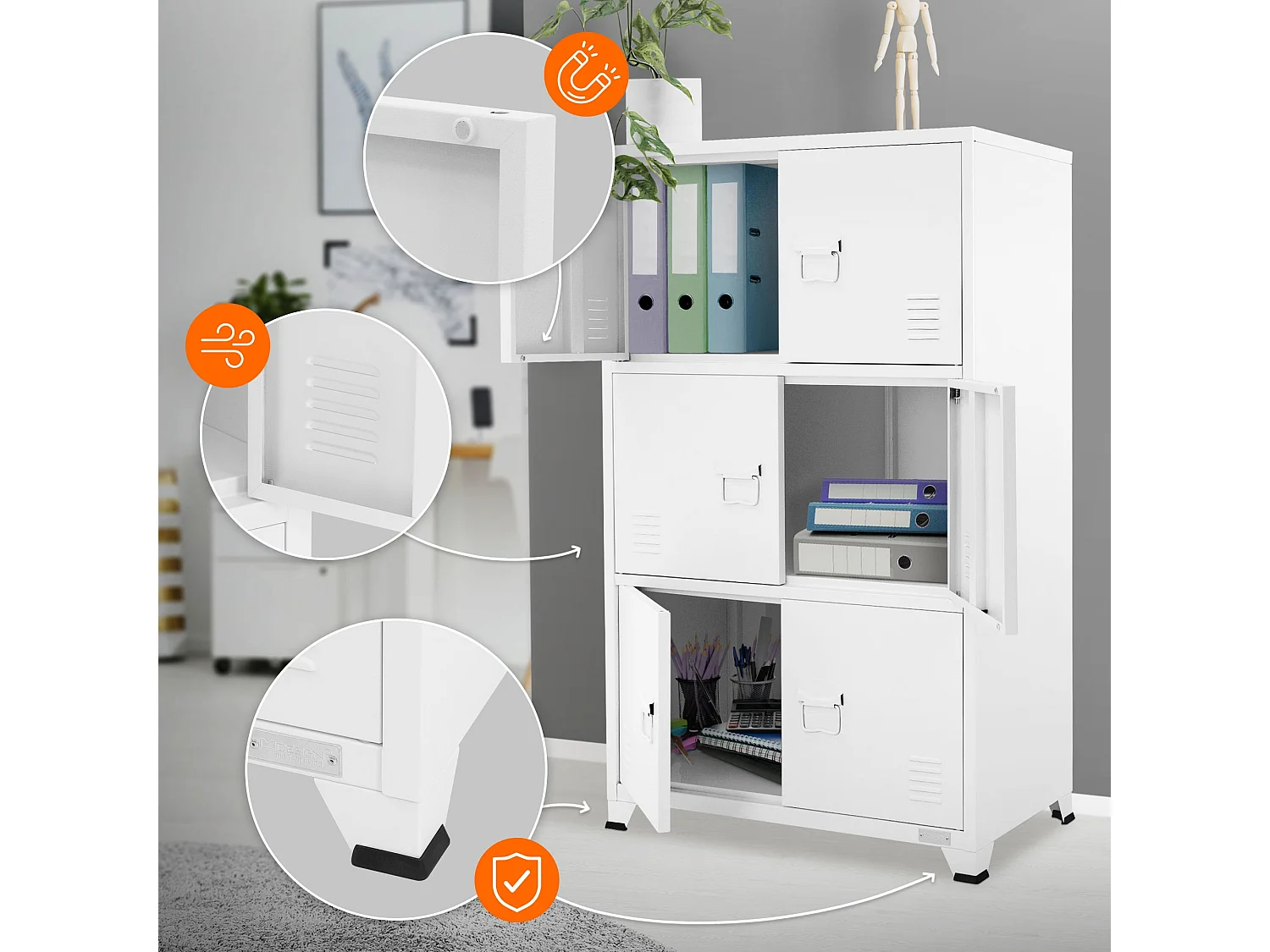 Armoire de bureau Armoire de classement Armoire métallique avec étagères Armoire acier 75x40x120 cm