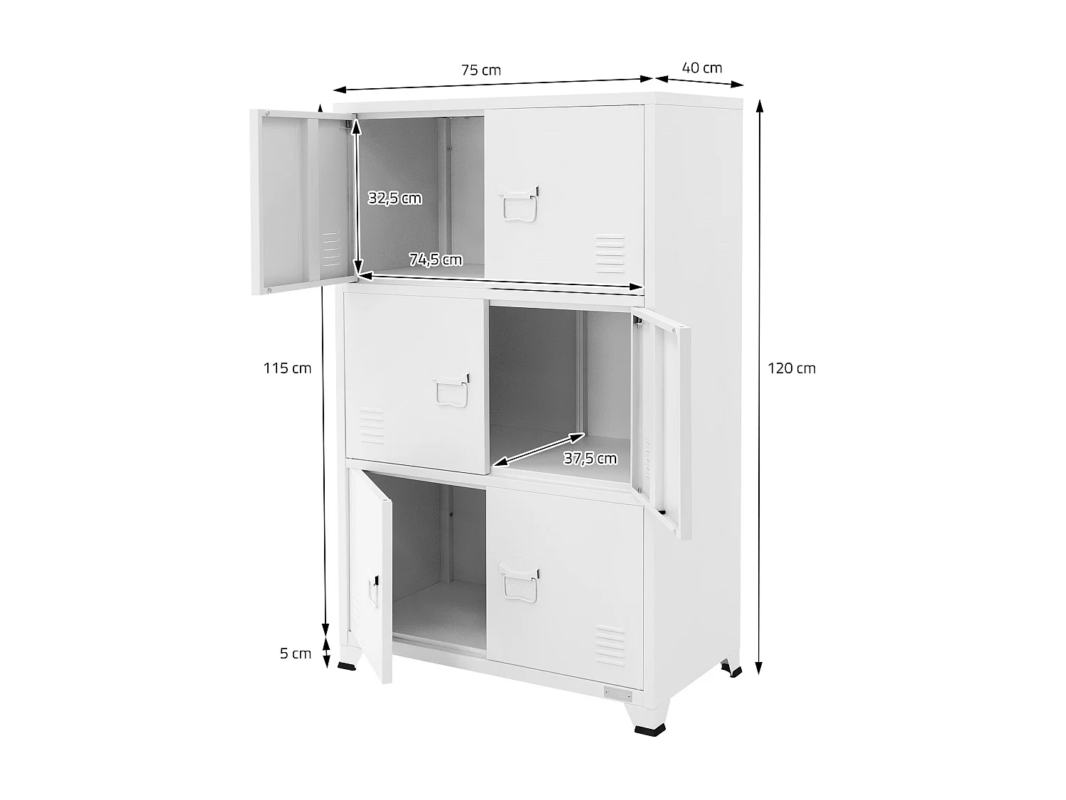 Armoire de bureau Armoire de classement Armoire métallique avec étagères Armoire acier 75x40x120 cm