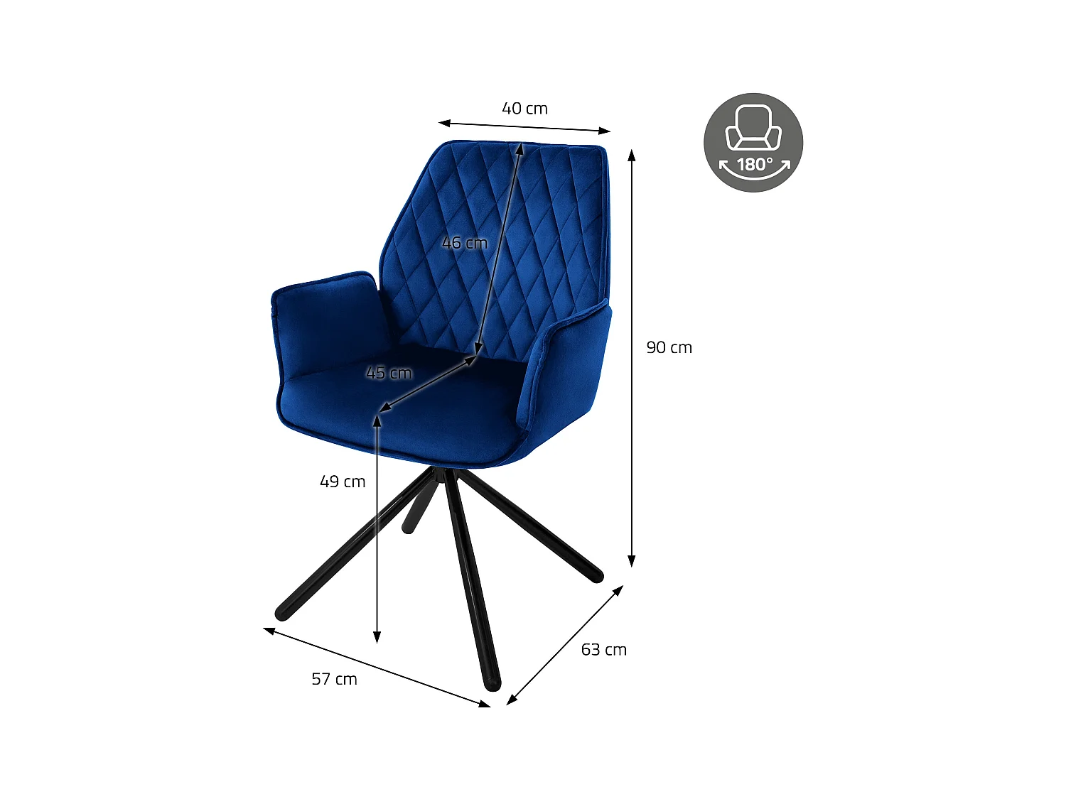 Lot de 6 Chaises pivotantes Chaise de salle à manger à accoudoirs 180° Pivotant Velours Chaise de salon