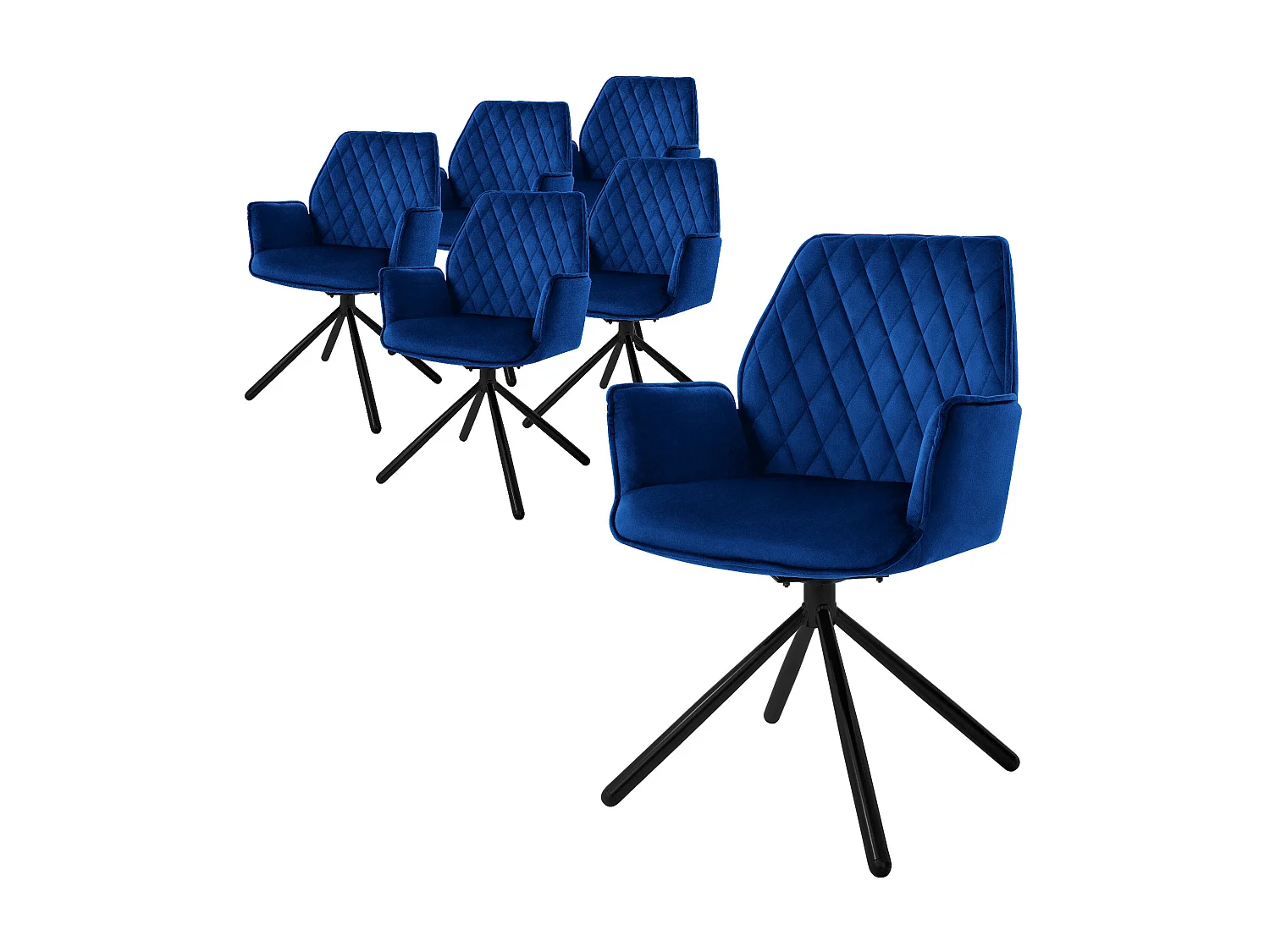 Lot de 6 Chaises pivotantes Chaise de salle à manger à accoudoirs 180° Pivotant Velours Chaise de salon