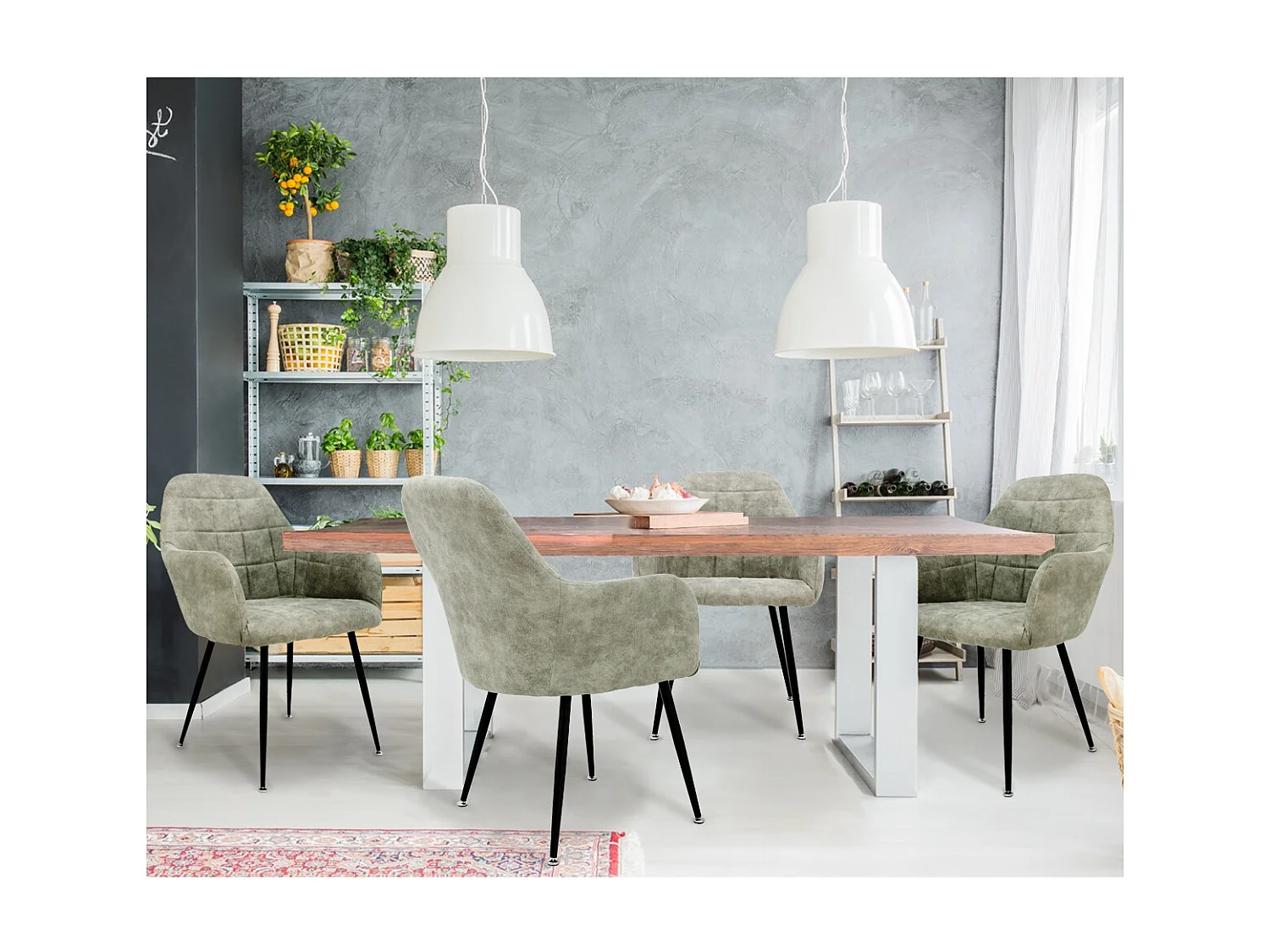 Juego de 4 sillas de comedor sillas de salón de diseño silla de comedor micro piel gris oliva