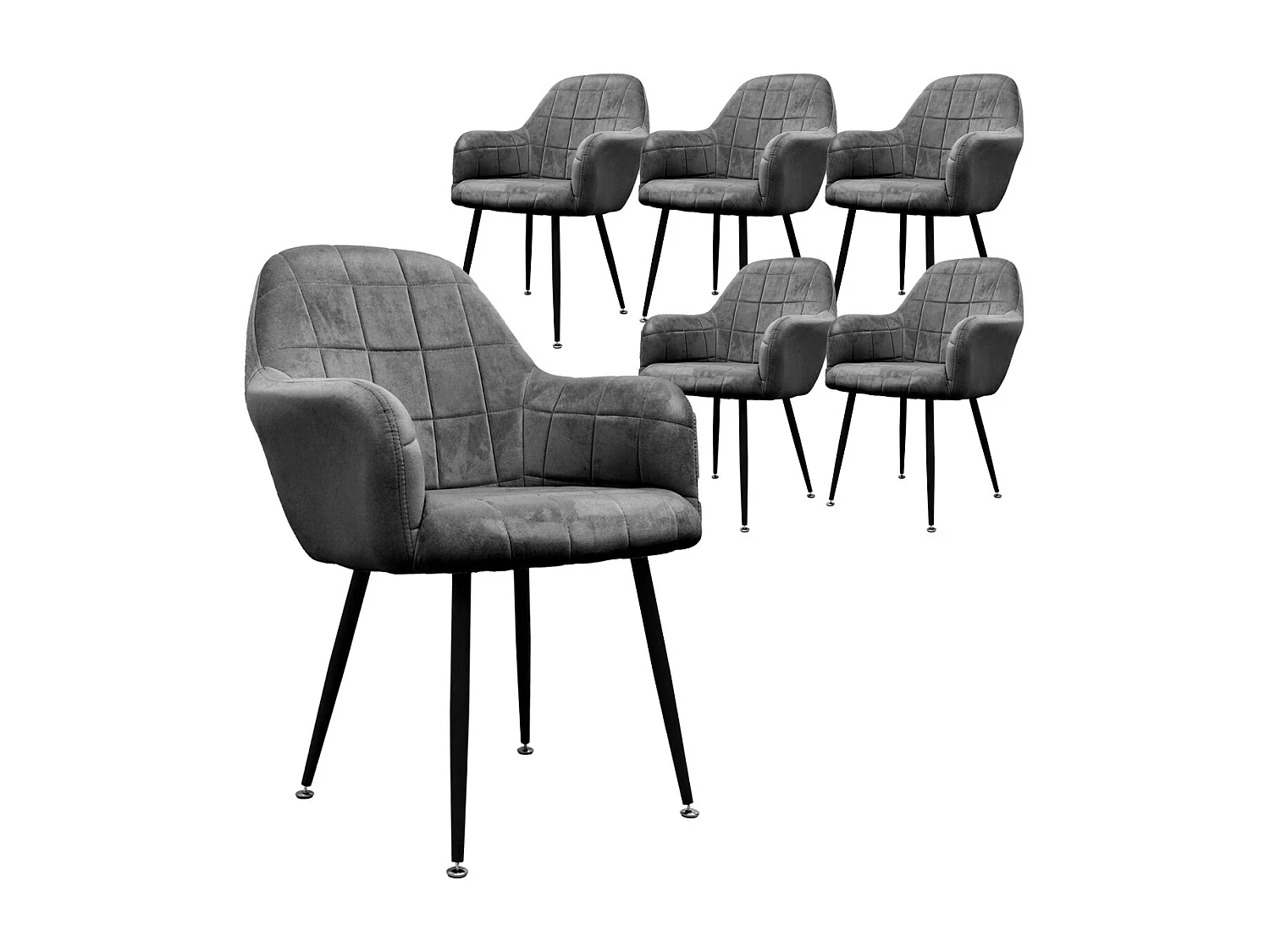 6 chaises de salle à manger Chaises de salon en velours Chaise de cuisine Set Gris foncé