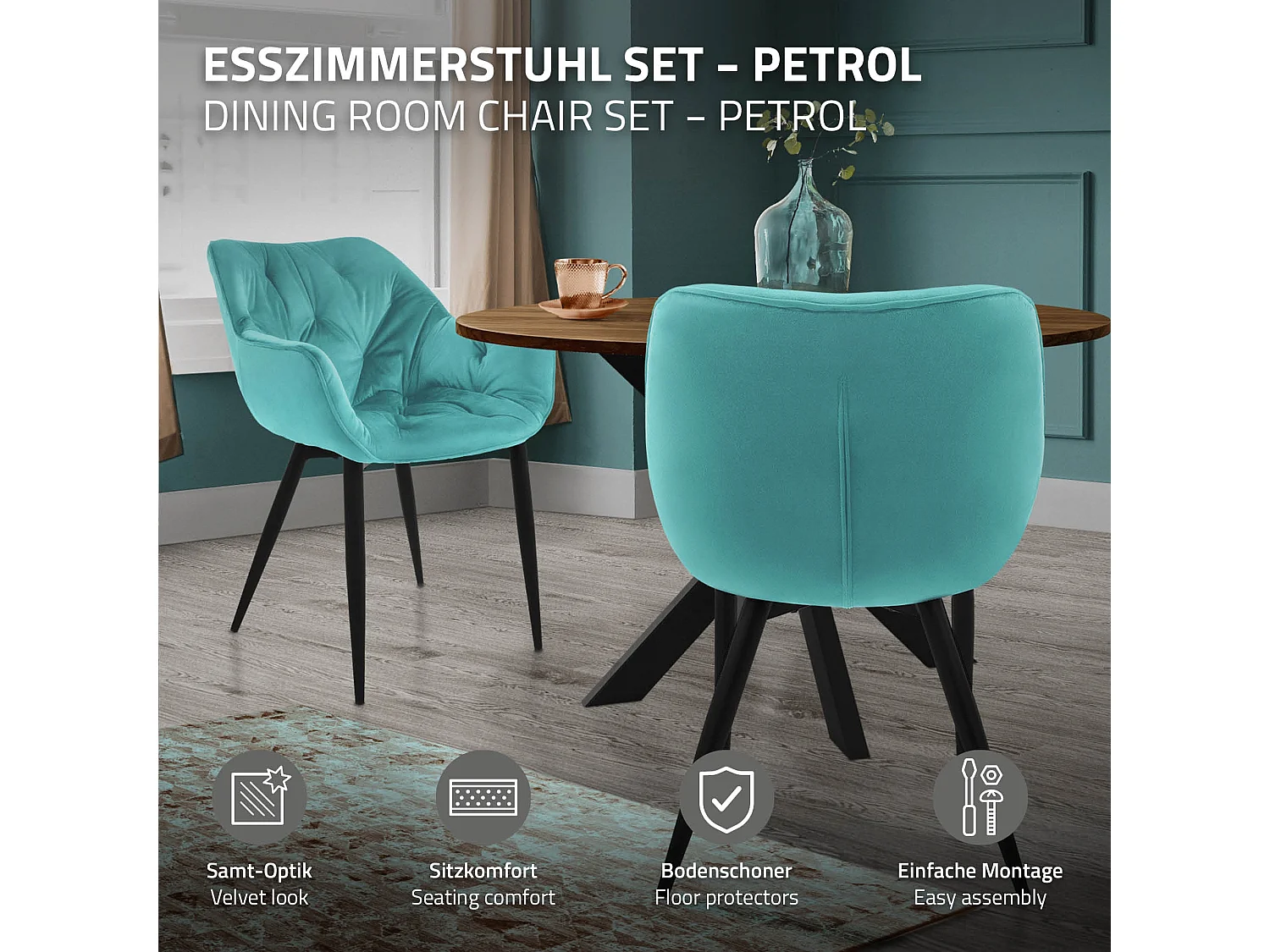 Lot de 6 chaises Chaise de salle à manger Chaise de cuisine Chaise de salon Chaise rembourrée Velours