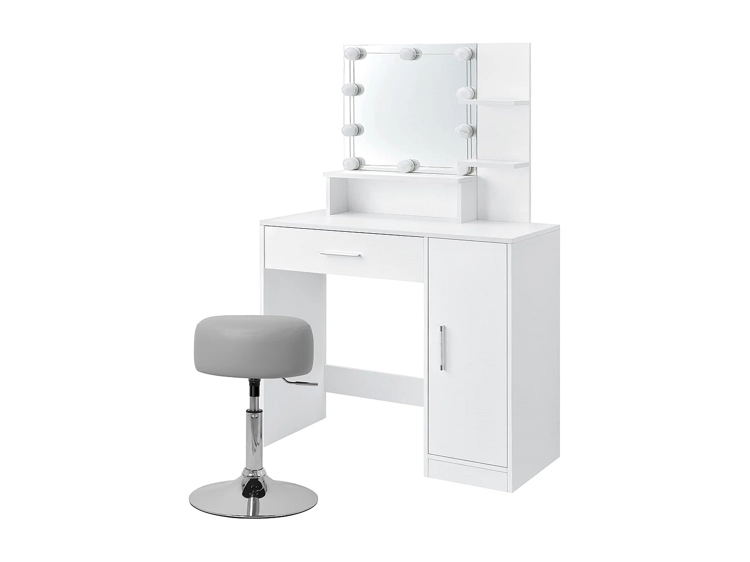 Tocador LED Tocador Cosmetico Tocador Espejo con Taburete Gris Claro