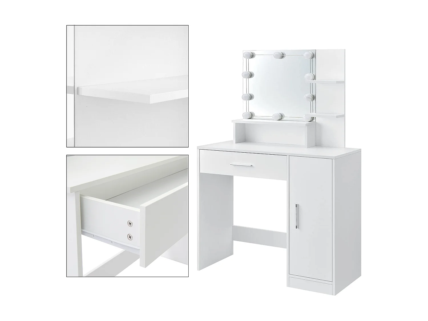 Tocador LED Tocador Cosmetico Tocador Espejo con Taburete Gris Claro