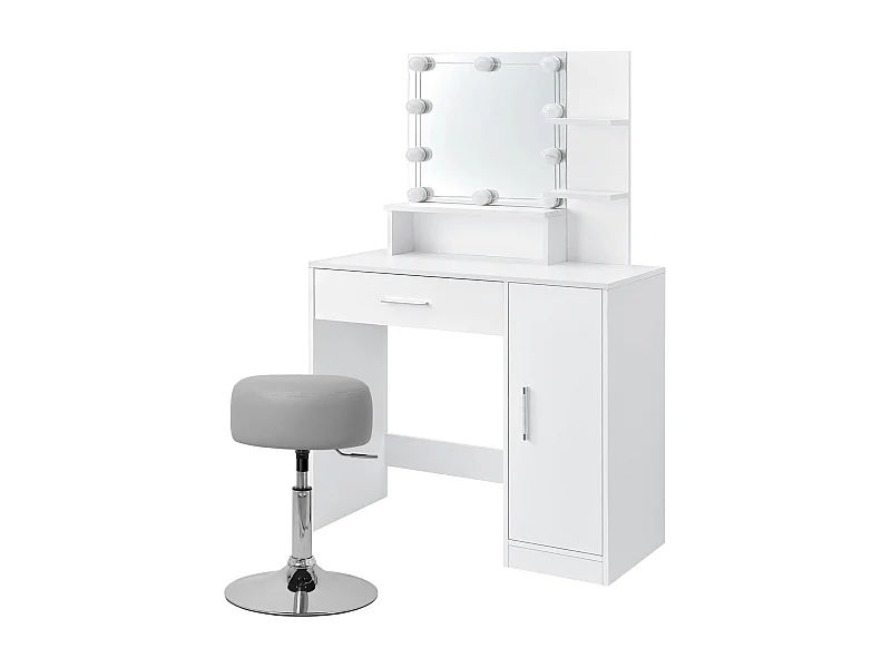 Tocador LED Tocador Cosmetico Tocador Espejo con Taburete Gris Claro