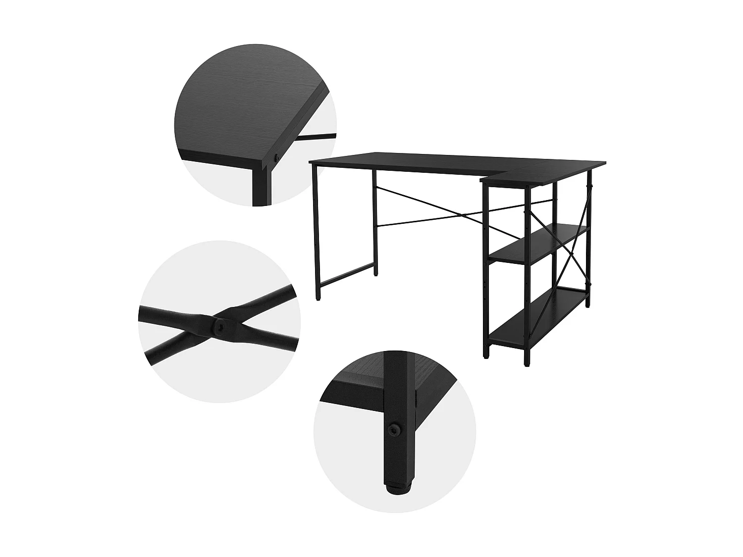 Bureau Bureau en L Table d'angle Table de travail Table d'ordinateur 140 cm
