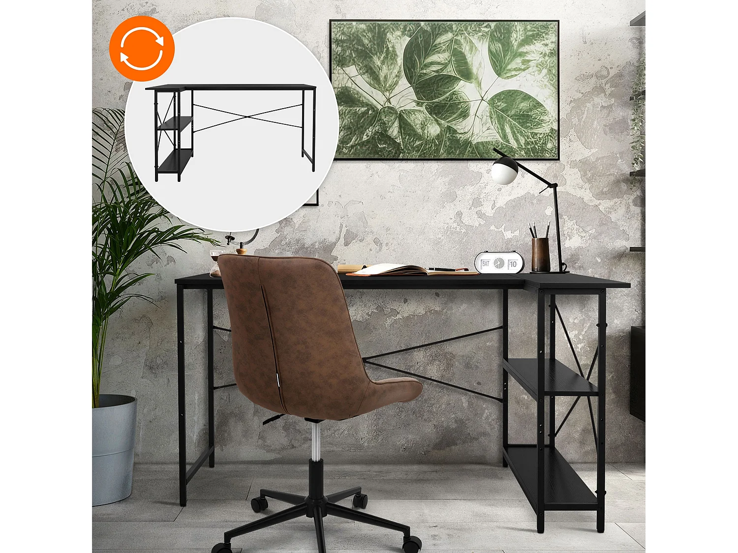 Bureau Bureau en L Table d'angle Table de travail Table d'ordinateur 140 cm