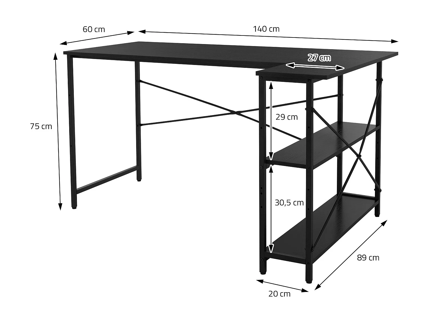 Bureau Bureau en L Table d'angle Table de travail Table d'ordinateur 140 cm