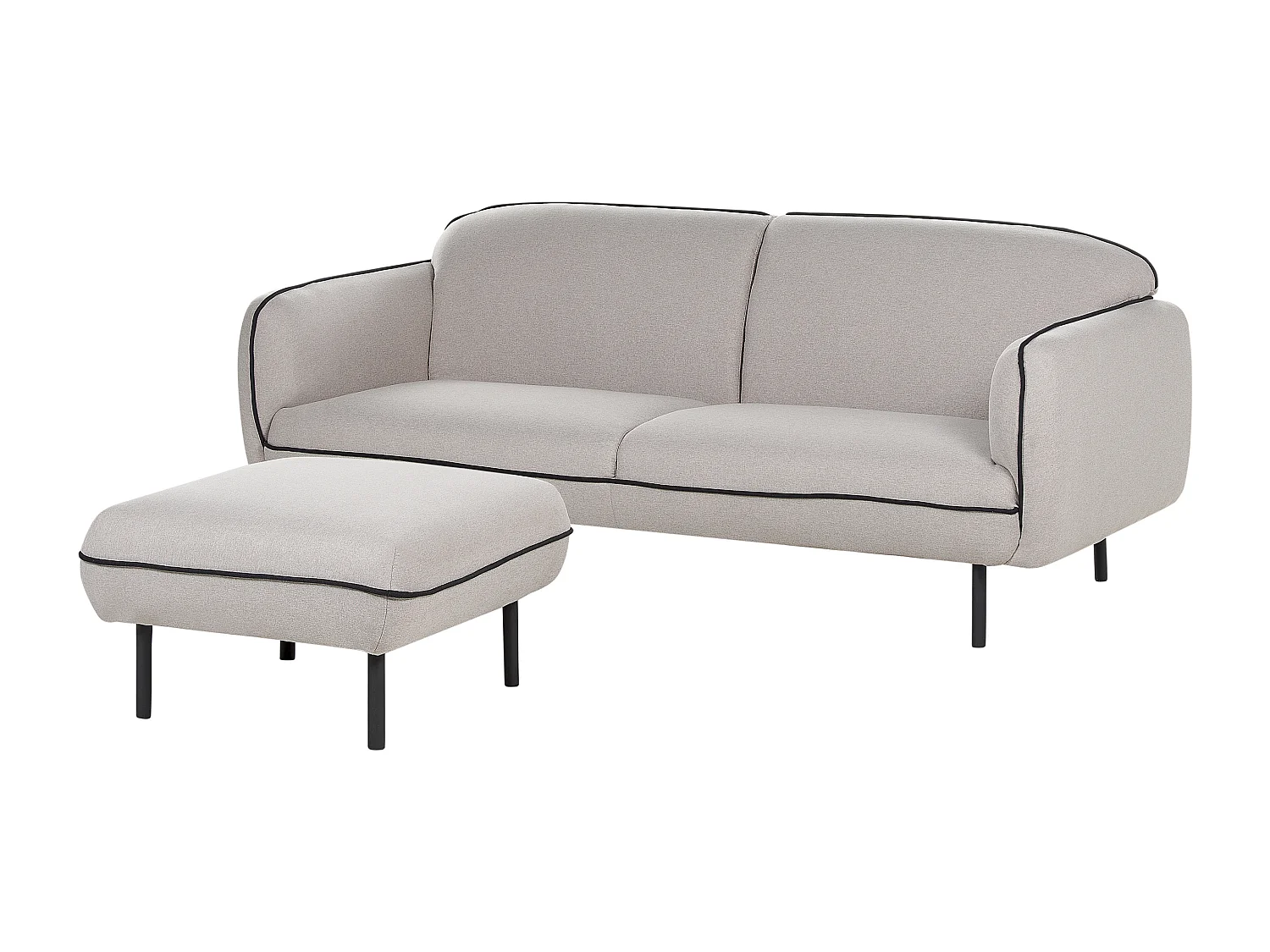3-Sitzer Sofa Stoff grau mit Ottomane schwarzes Metallgestell Biese Tonsberg