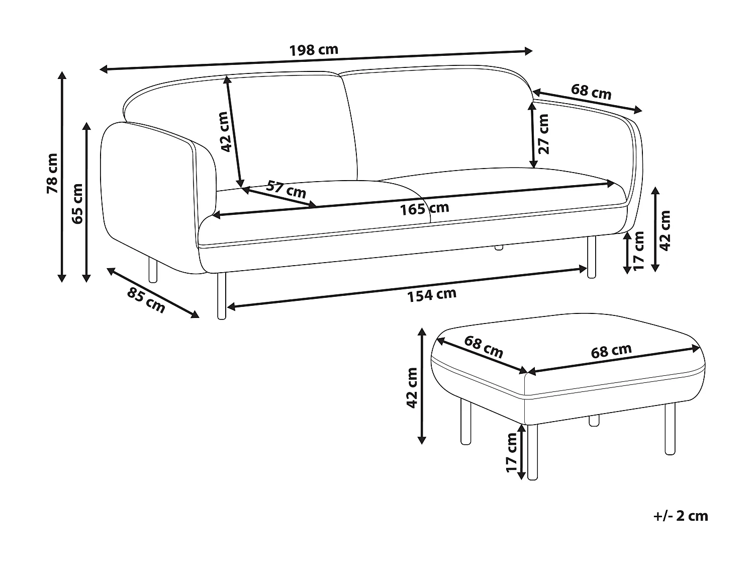 3-Sitzer Sofa Stoff grau mit Ottomane schwarzes Metallgestell Biese Tonsberg