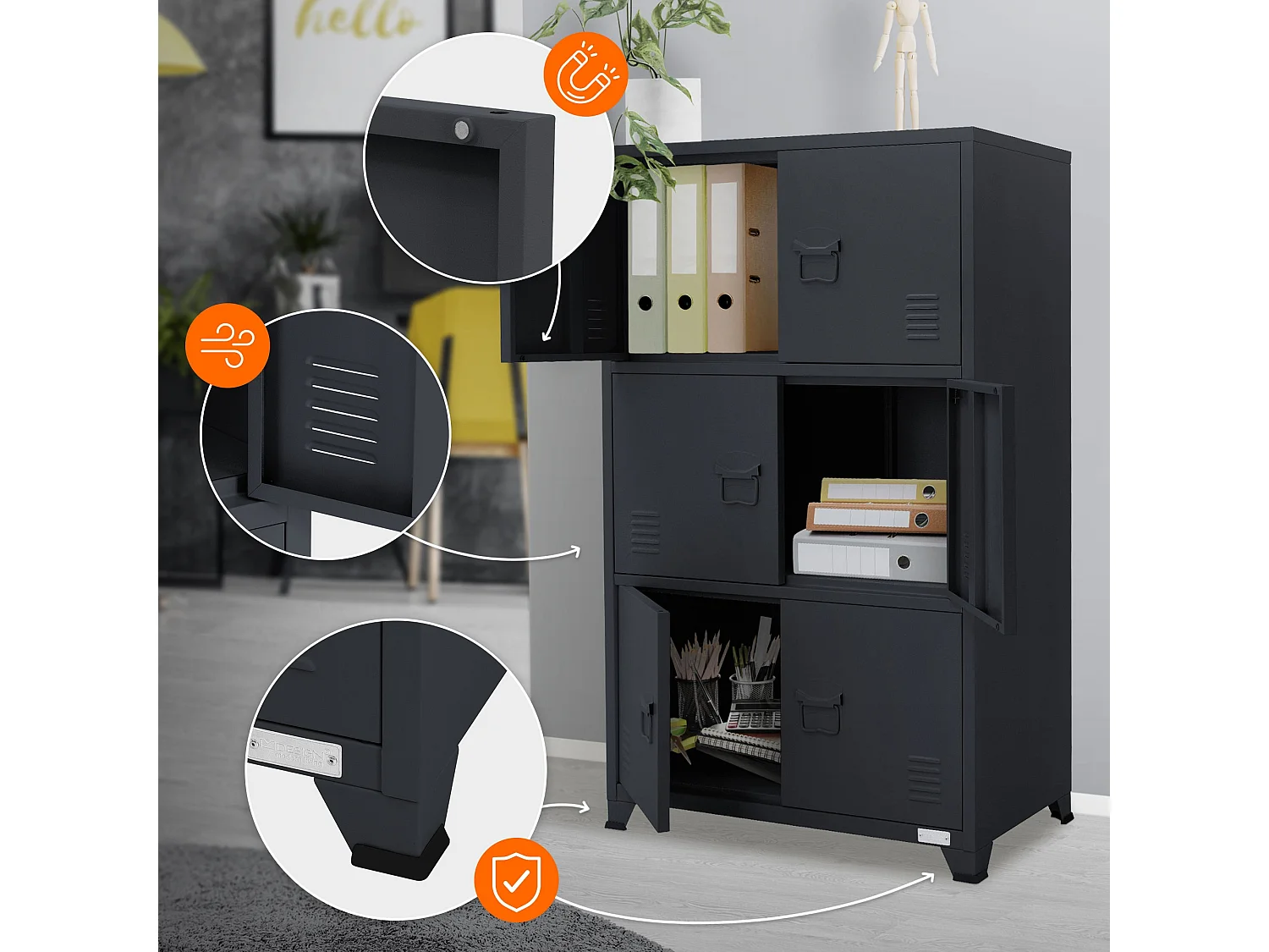 Armadio per ufficio Armadio in metallo Armadio in acciaio con ripiani 75x40x120 cm