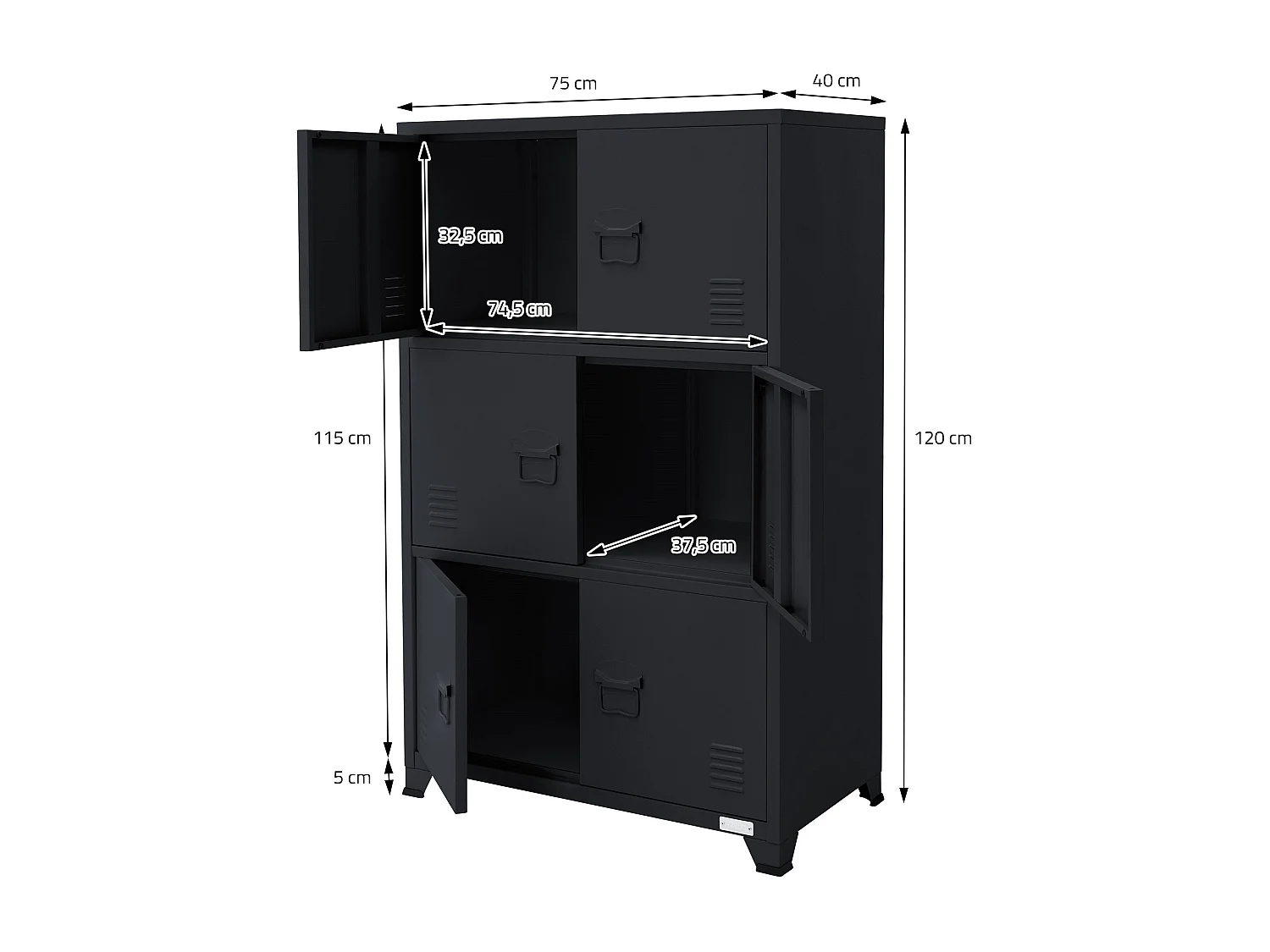 Armadio per ufficio Armadio in metallo Armadio in acciaio con ripiani 75x40x120 cm