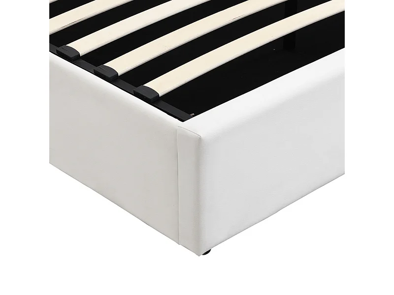 Letto contenitore imbottito in ecopelle - 180x200 cm - con porta USB e LED - testiera ad angolazione regolabile - Bianco