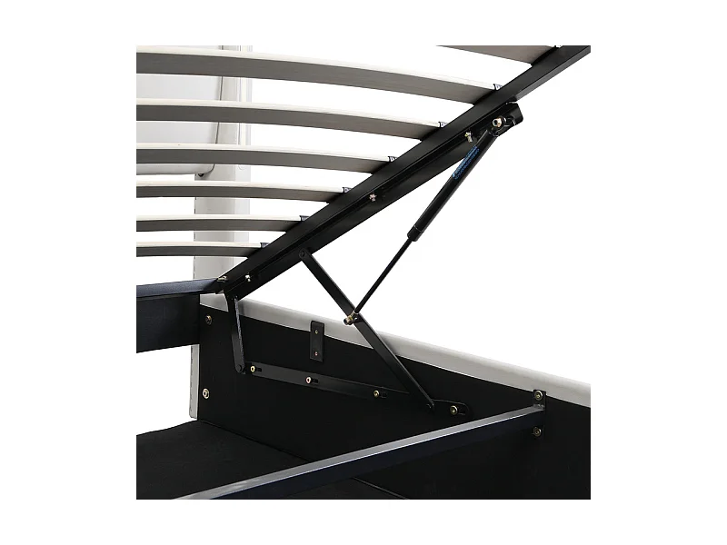 Gepolstertes Stauraumbett aus Kunstleder – 140 x 200 cm – mit USB-Anschluss und LED – verstellbares Kopfteil – Weiß