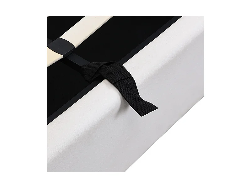 Gepolstertes Stauraumbett aus Kunstleder – 140 x 200 cm – mit USB-Anschluss und LED – verstellbares Kopfteil – Weiß