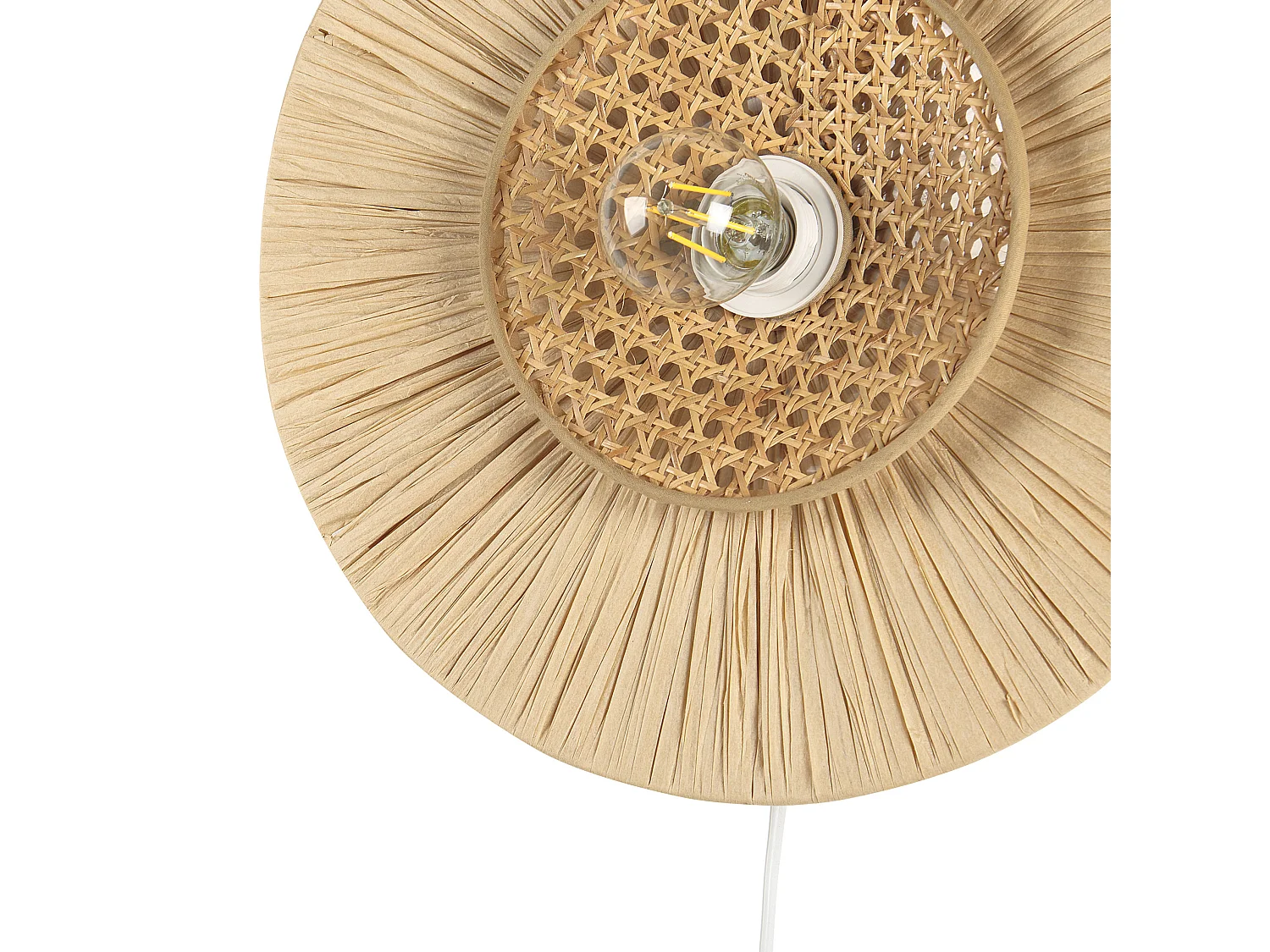 Wandleuchte Papier natürlich Rattan beige Wiener-Geflecht rund Boho Yaapi