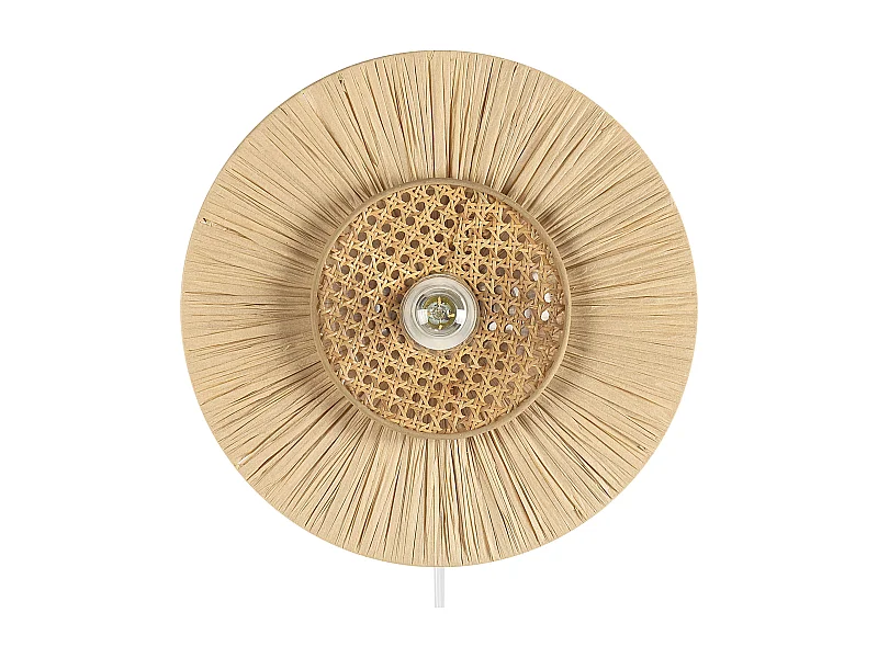 Wandleuchte Papier natürlich Rattan beige Wiener-Geflecht rund Boho Yaapi