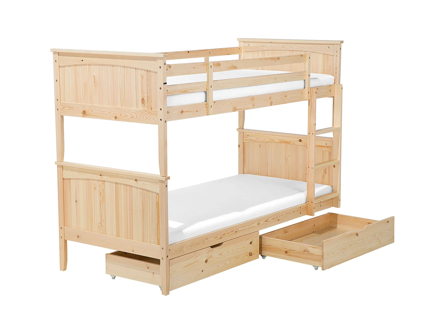 Hochbett mit 2 Bettkasten Lattenrost 90x200 cm Kiefernholz hellbraun Albon