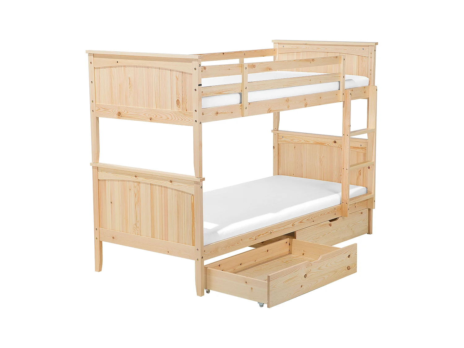 Hochbett mit 2 Bettkasten Lattenrost 90x200 cm Kiefernholz hellbraun Albon