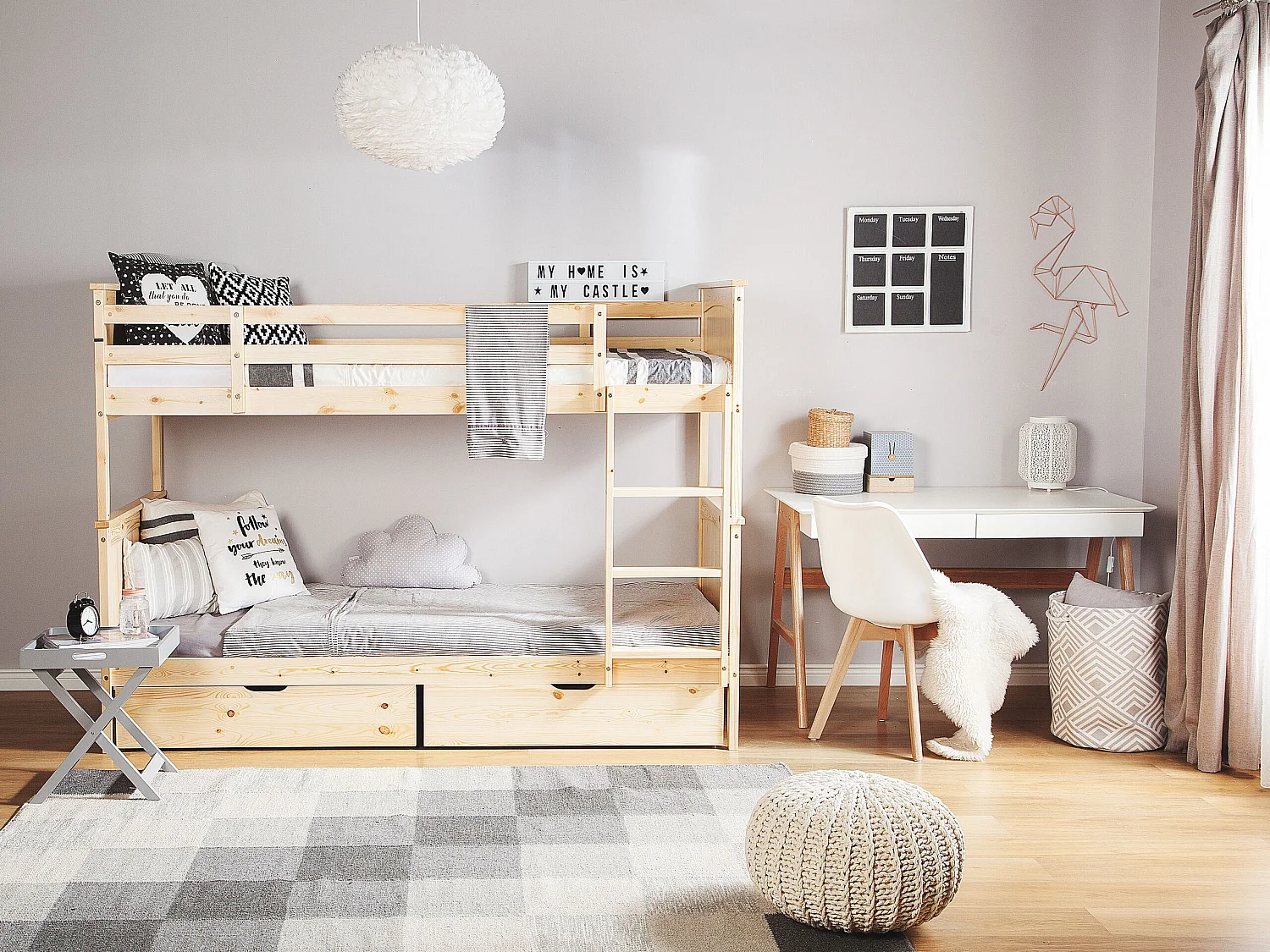 Lit superposé Bois de pin ALBON 90 x 200 cm Marron clair