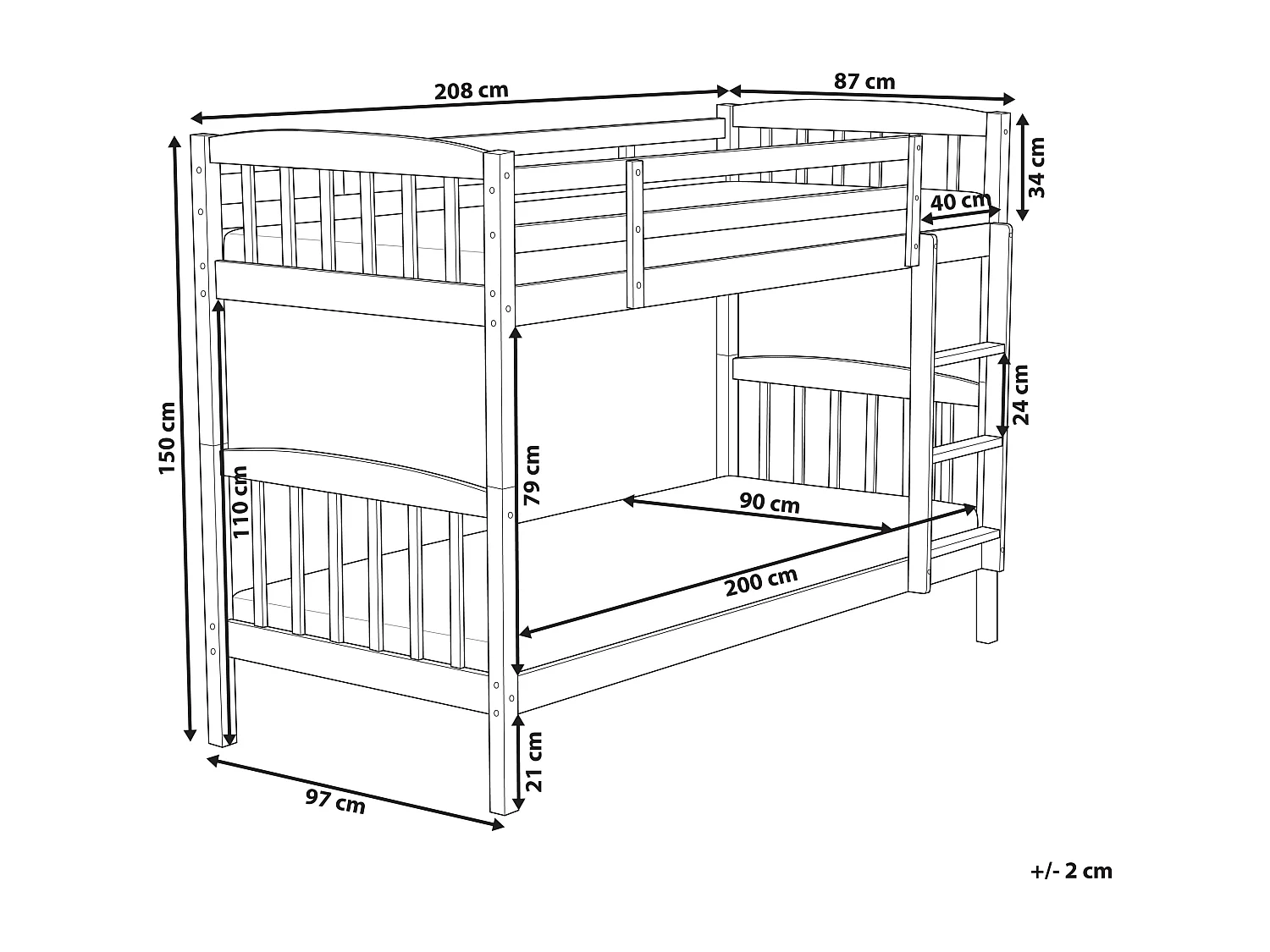 Lit superposé Bois de pin ALBON 90 x 200 cm Marron clair