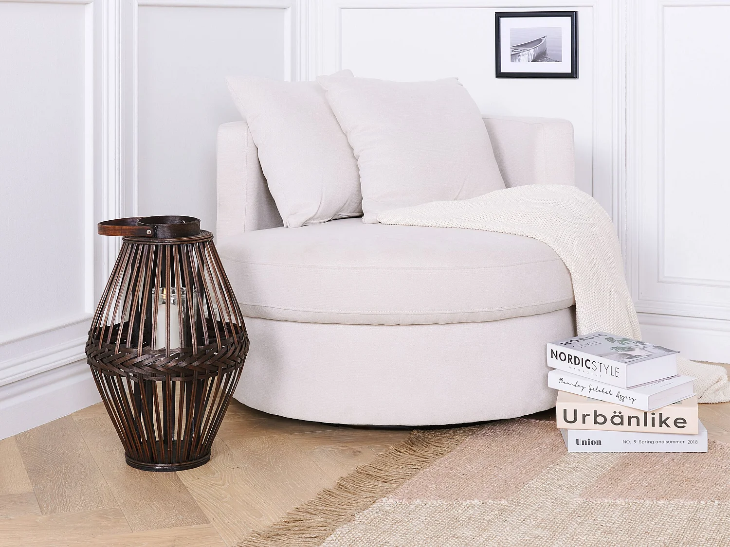 Laterne Bambus dunkler Holzfarbton 43 cm mit Tragegriff modern rustikal Panat