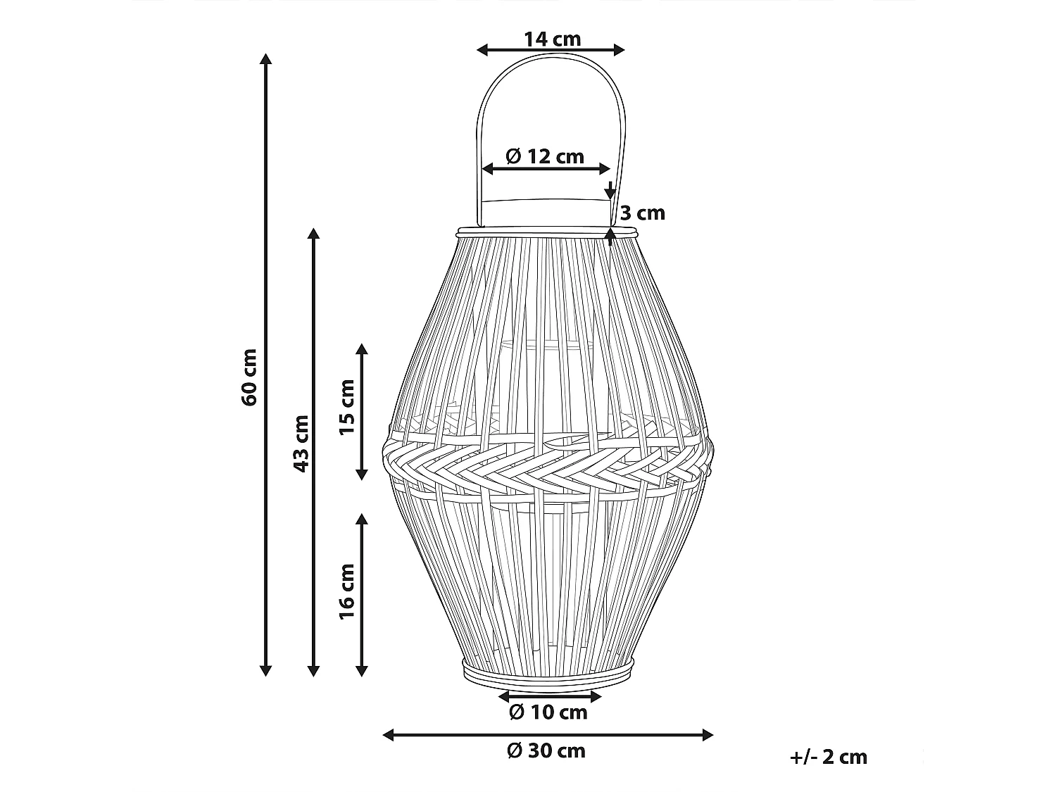 Laterne Bambus dunkler Holzfarbton 43 cm mit Tragegriff modern rustikal Panat