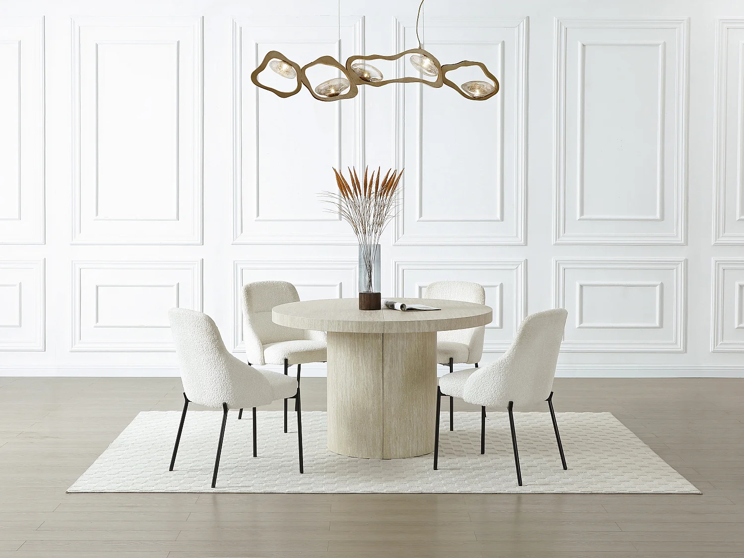 Table à manger extensible 4 à 12 personnes en MDF - Effet travertin beige - SIDRINA
