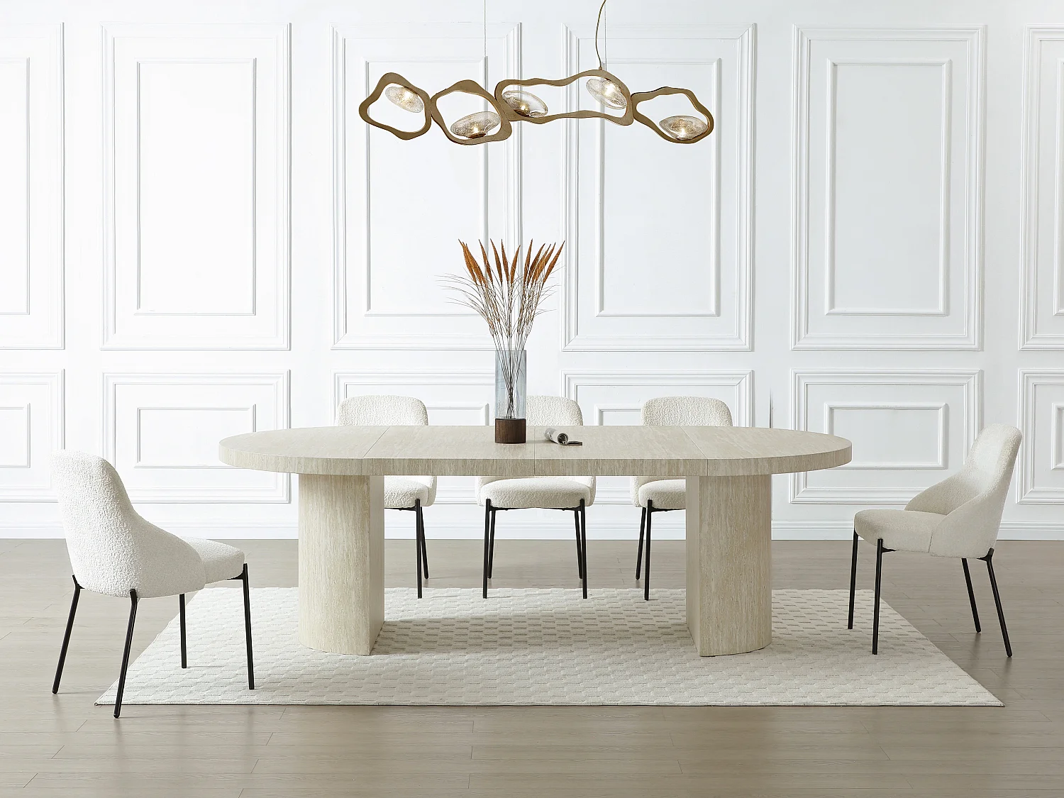 Esstisch ausziehbar - 4 bis 12 Personen - MDF - Travertin-Optik Beige - SIDRINA