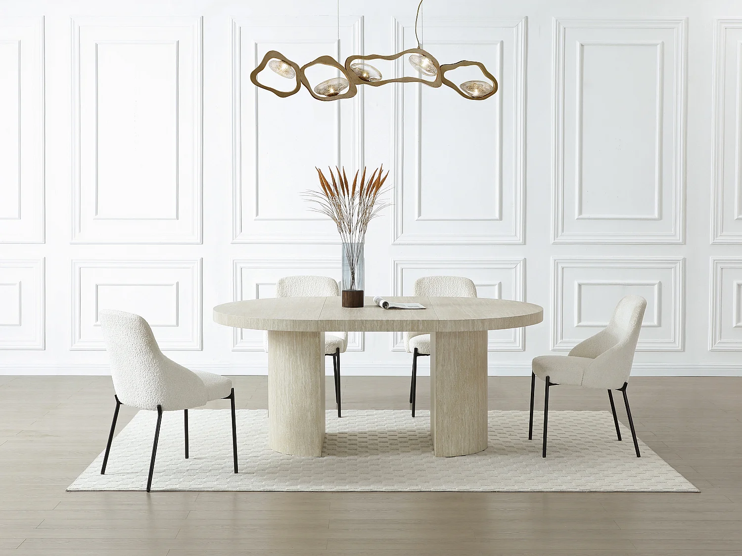 Esstisch ausziehbar - 4 bis 12 Personen - MDF - Travertin-Optik Beige - SIDRINA