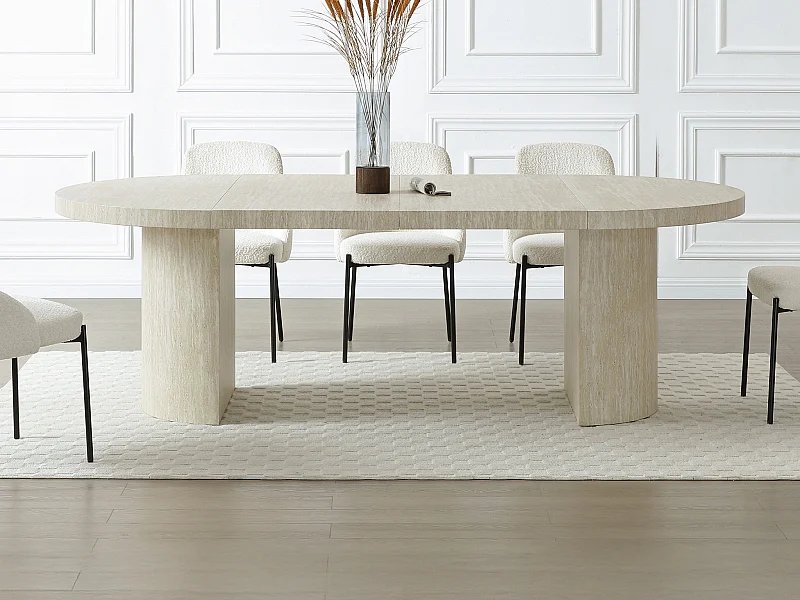 Table à manger extensible 4 à 12 personnes en MDF - Effet travertin beige - SIDRINA