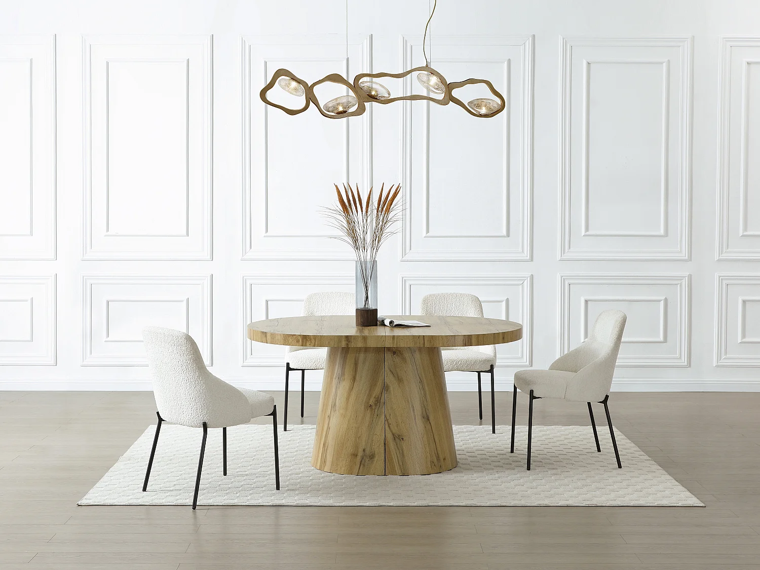 Uitschuifbare eettafel voor 6 tot +12 personen van mdf - Licht naturel - CLOEVA