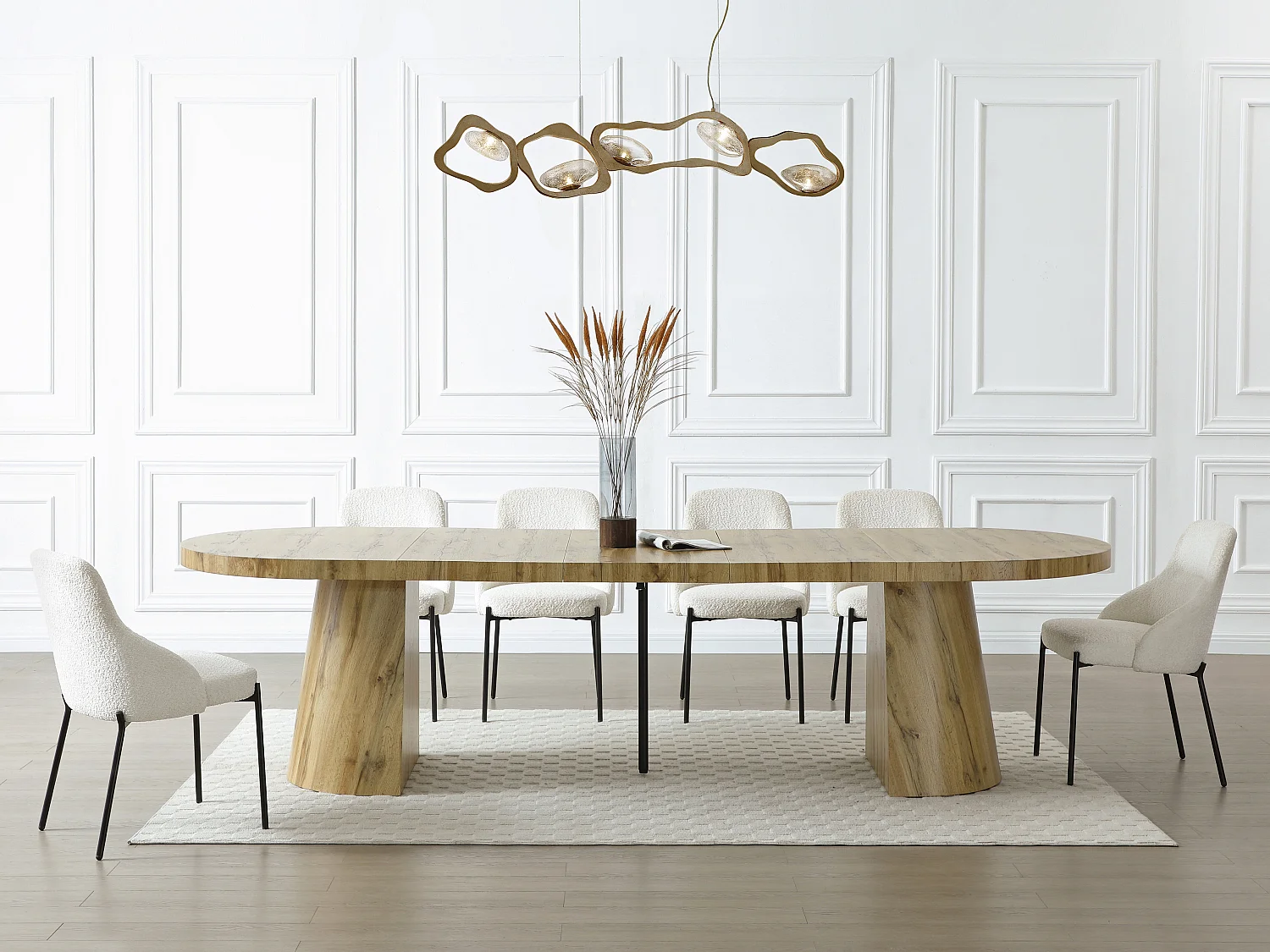 Table à manger extensible 6 à +12 personnes en MDF - Naturel Clair - CLOEVA