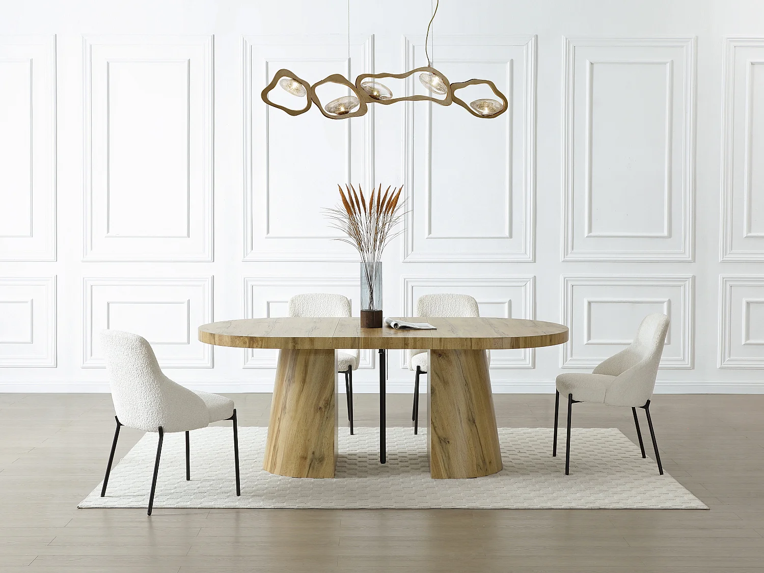 Table à manger extensible 6 à +12 personnes en MDF - Naturel Clair - CLOEVA