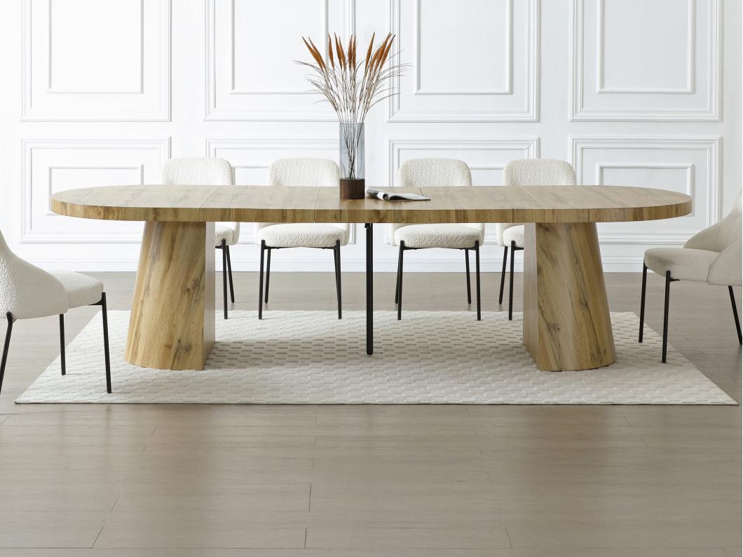 Table à manger extensible 6 à +12 personnes en MDF - Naturel Clair - CLOEVA